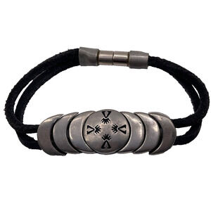 Native American Guidance Pewter Bracelet leather band magnetic closure MENS